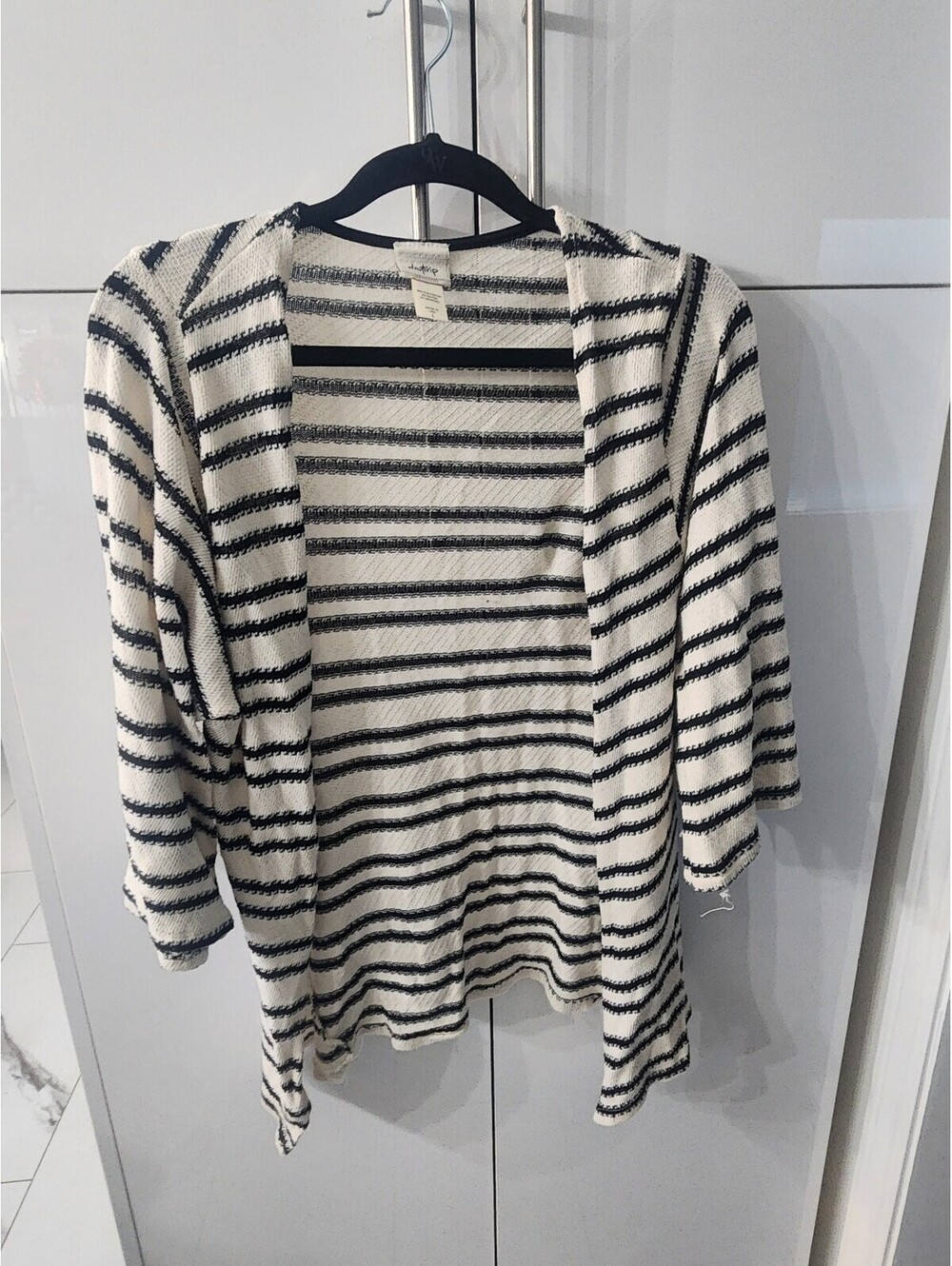 Daytrip Women's Striped Open Front Cardigan, Size Large, Black and White